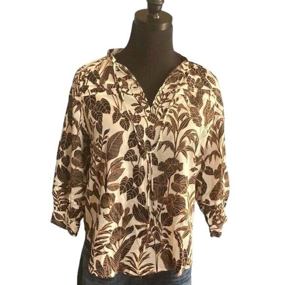 NWT Leaf Motif Travel Blouse by Ann Taylor, Suze XS - Picture 1 of 10